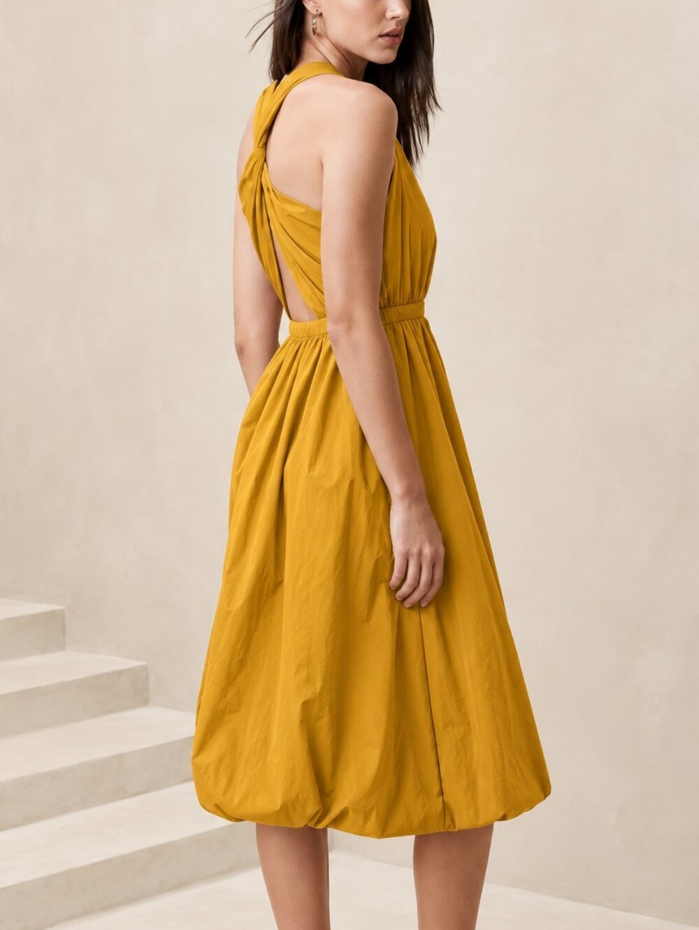 Banana Republic Factory mustard Bubble-Hem Taffeta Midi Dress – Size XL